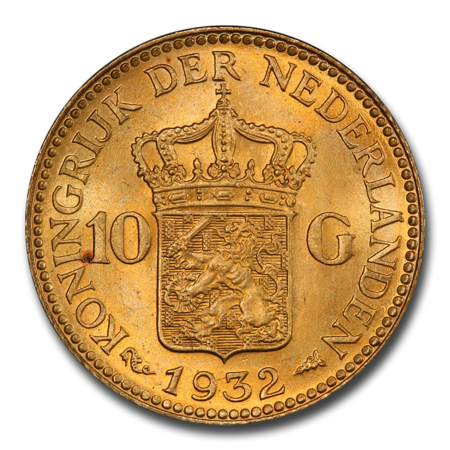 Buy 1932 Netherlands Gold 10 Gulden Wilhelmina I MS-64 PCGS | APMEX