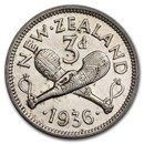 1933-1936 New Zealand Silver 3 Pence George V AU