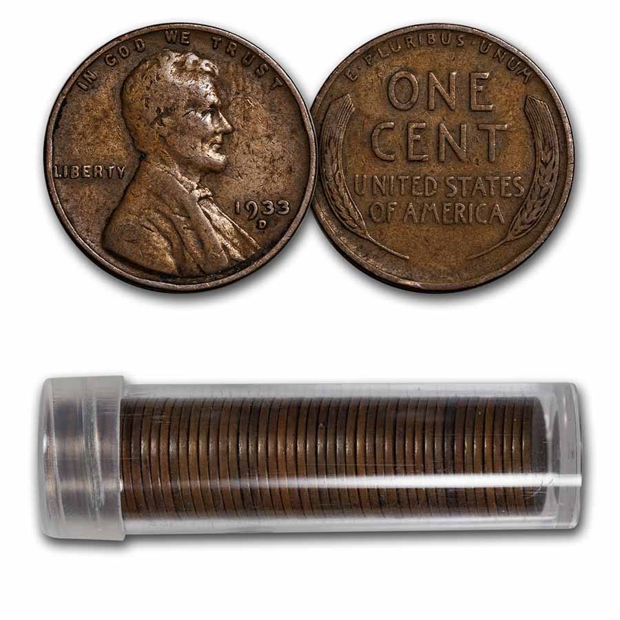 1933-D Lincoln Cent 50-Coin Roll Avg Circ