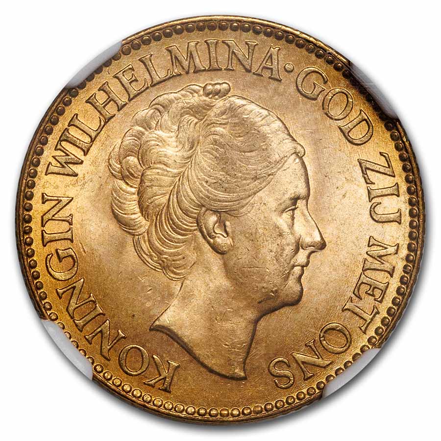 Buy 1933 Netherlands Gold 10 Guilders Wilhelmina MS-65 NGC | APMEX