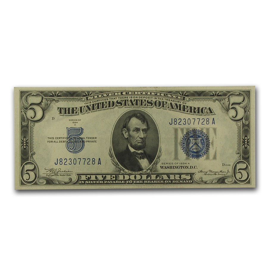 Buy 1934/1934 A $5 00 Silver Certificate AU APMEX