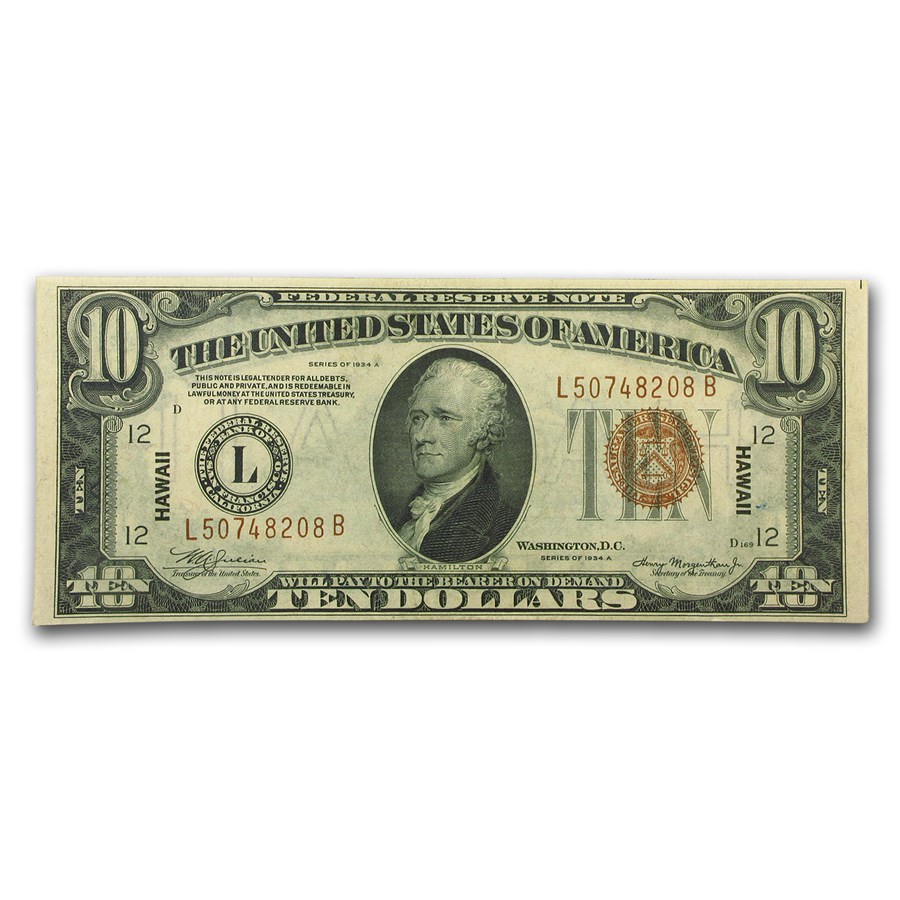 1934-A $10 Brown Seal Hawaii AU (Fr#2303)