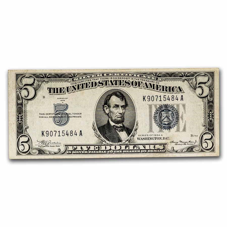 1934-A $5.00 Silver Certificate VF (Fr#1651)