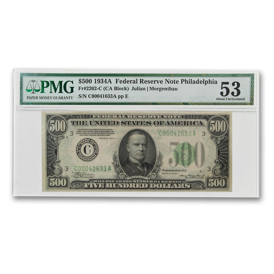 1934-A (C-Philadelphia) $500 FRN AU-53 PMG (Fr#2202-C)