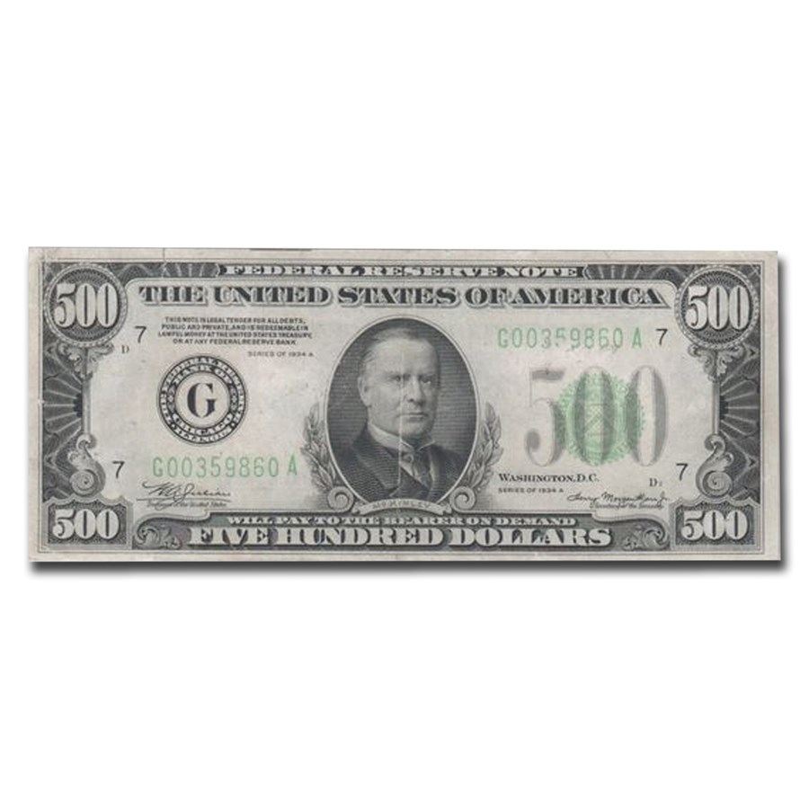 1934-A (G-Chicago) $500 FRN AU-50 PPQ PCGS (Fr#2202-G) Mule