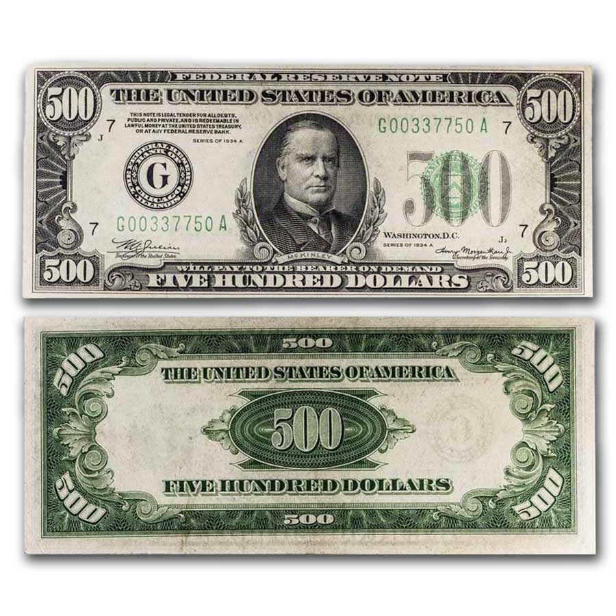 1934-A (G-Chicago) $500 FRN AU (Fr#2202-G)