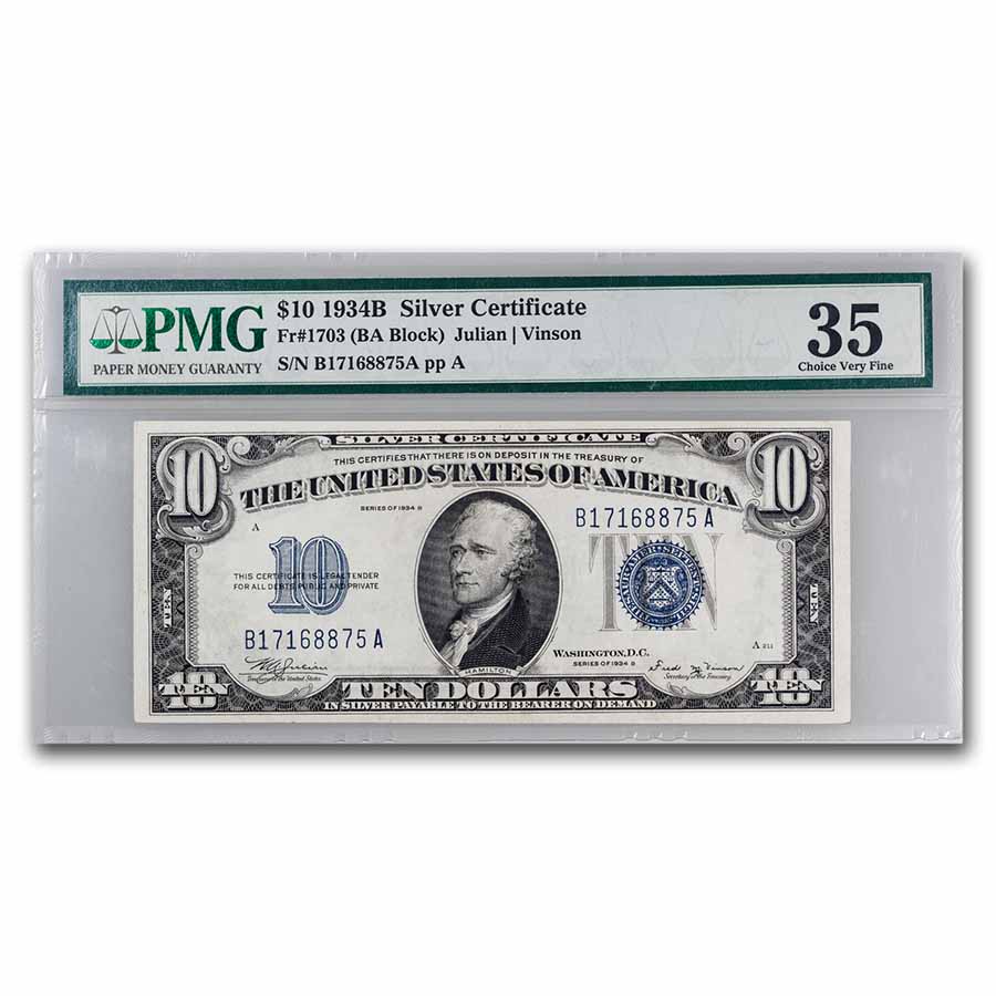 Buy 1934-B $10 Silver Certificate VF-35 (Fr#1703) | APMEX