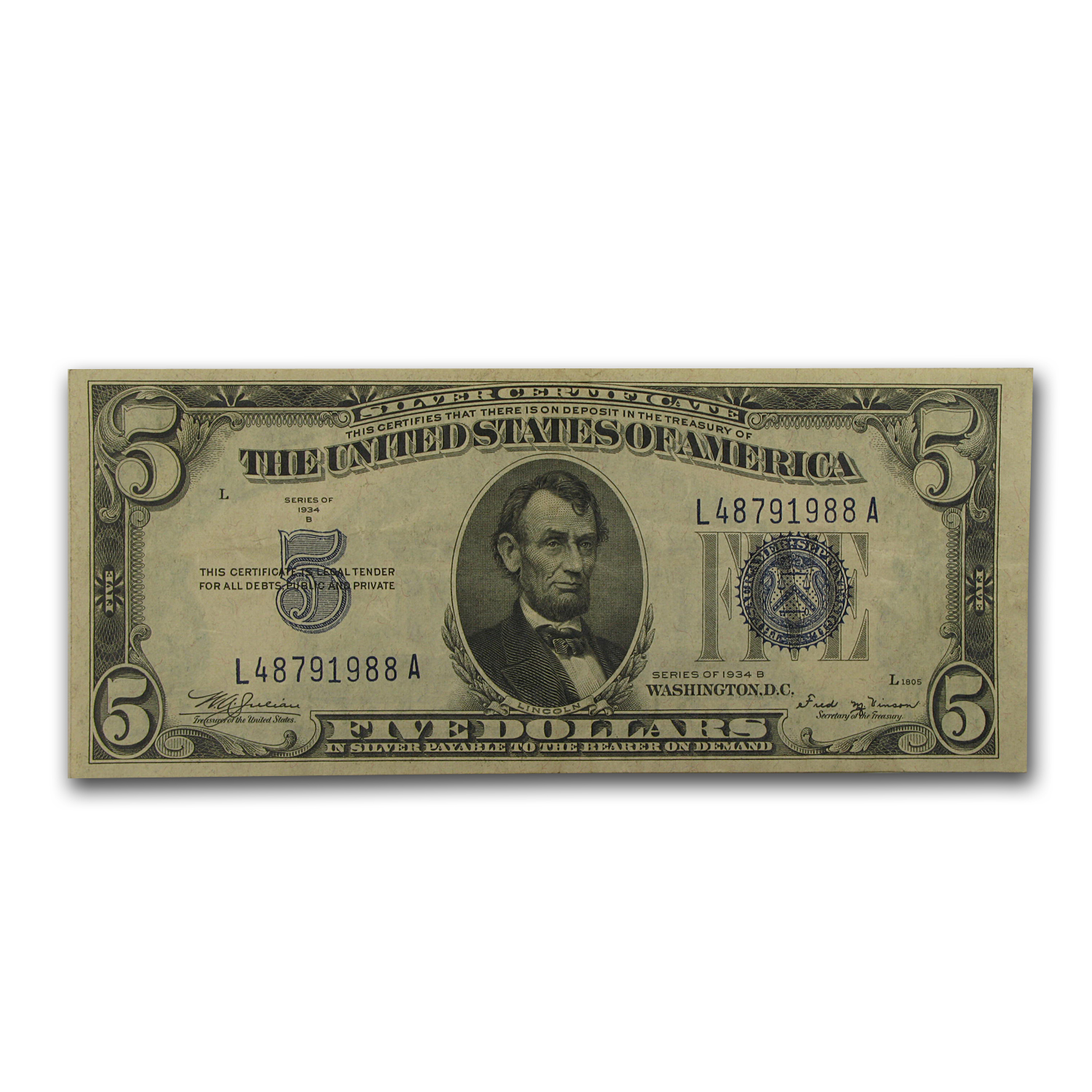 Buy 1934-B $5.00 Silver Certificate VF | APMEX