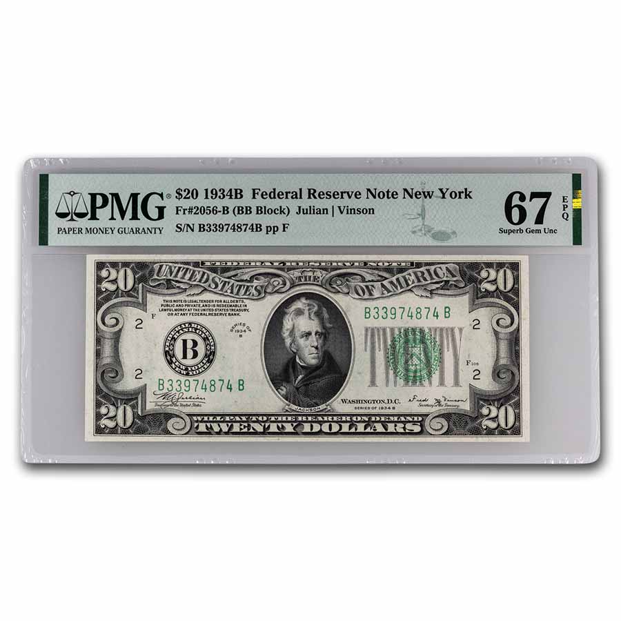 Buy 1934-B (B-New York) $20 FRN CU-67 EPQ PMG (Fr#2056-B) | APMEX