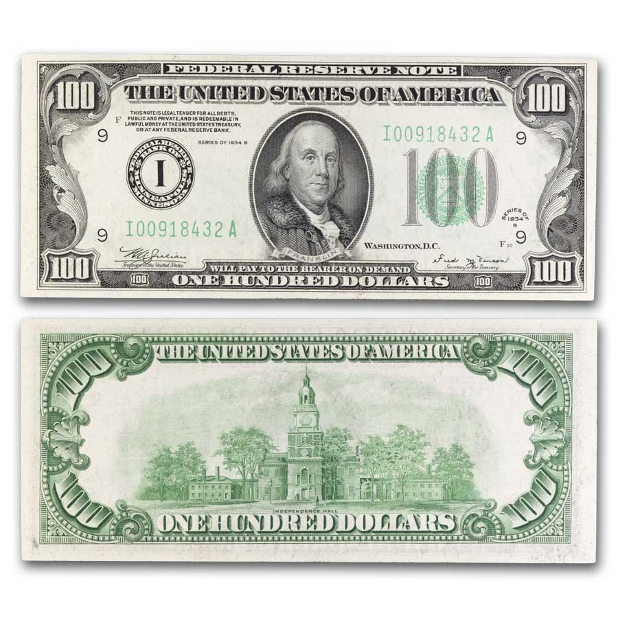 1934-B (I-Minneapolis) $100 FRN CU (Fr#2154-I) Mule