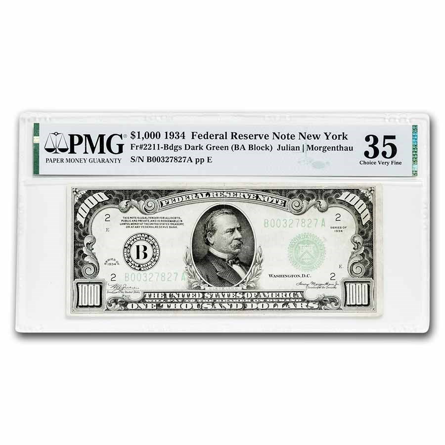 1934 (B-New York) $1,000 FRN VF-35 PMG (Fr#2211-B)