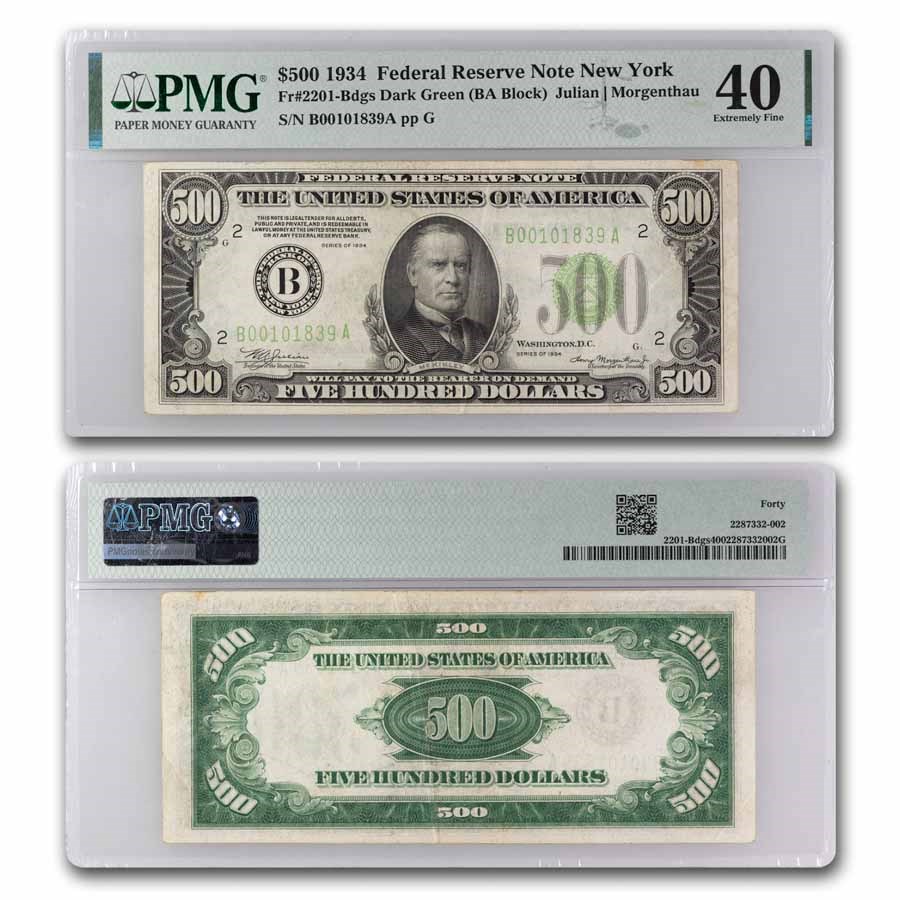 1934 (B-New York) $500 FRN XF-40 PMG (Fr#2201-B)