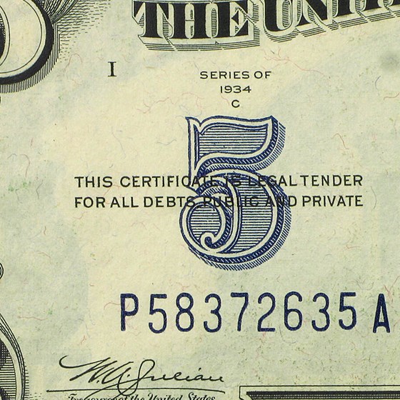 Buy 1934-C $5.00 Silver Certificate CU (Wide Face) | APMEX