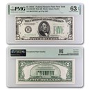 1934-C (B-New York) $5.00 FRN CU-63 EPQ PMG (Fr#1959-Bw) Wide