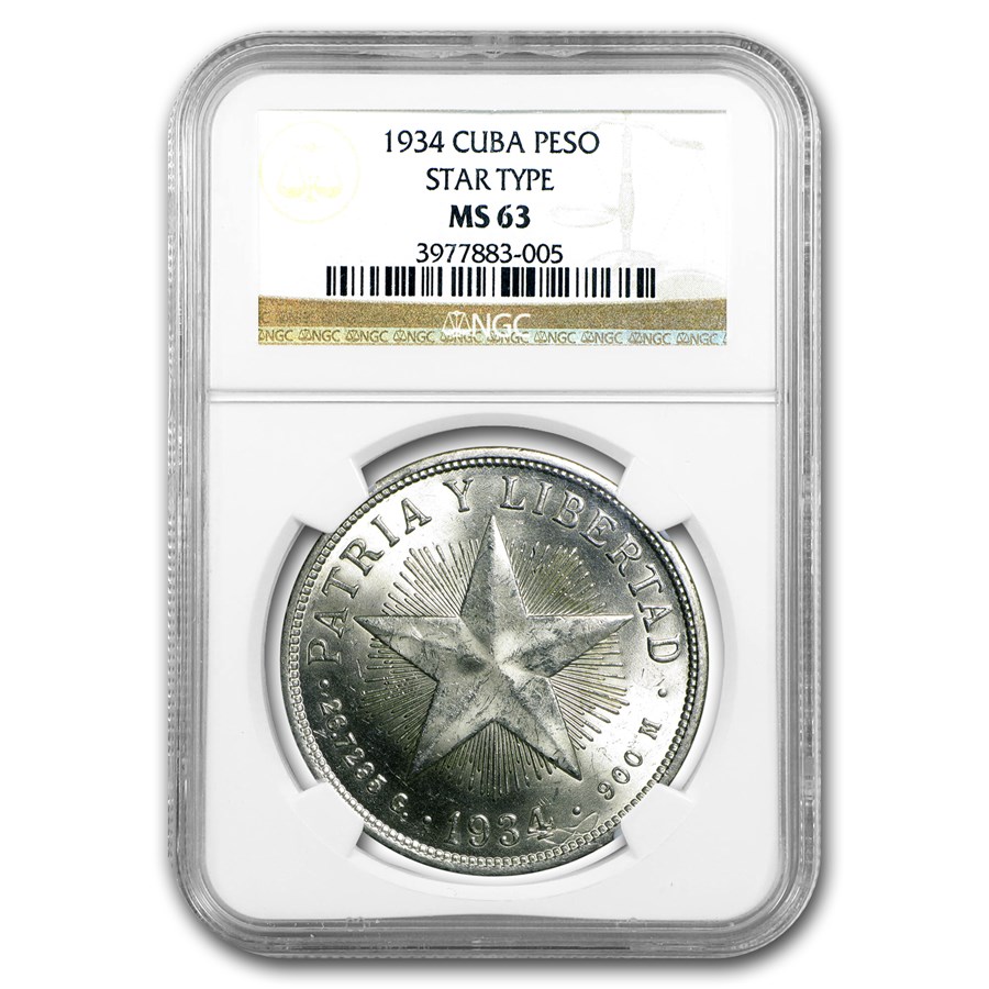 Buy 1934 Cuba Silver 1 Peso MS-63 NGC | APMEX