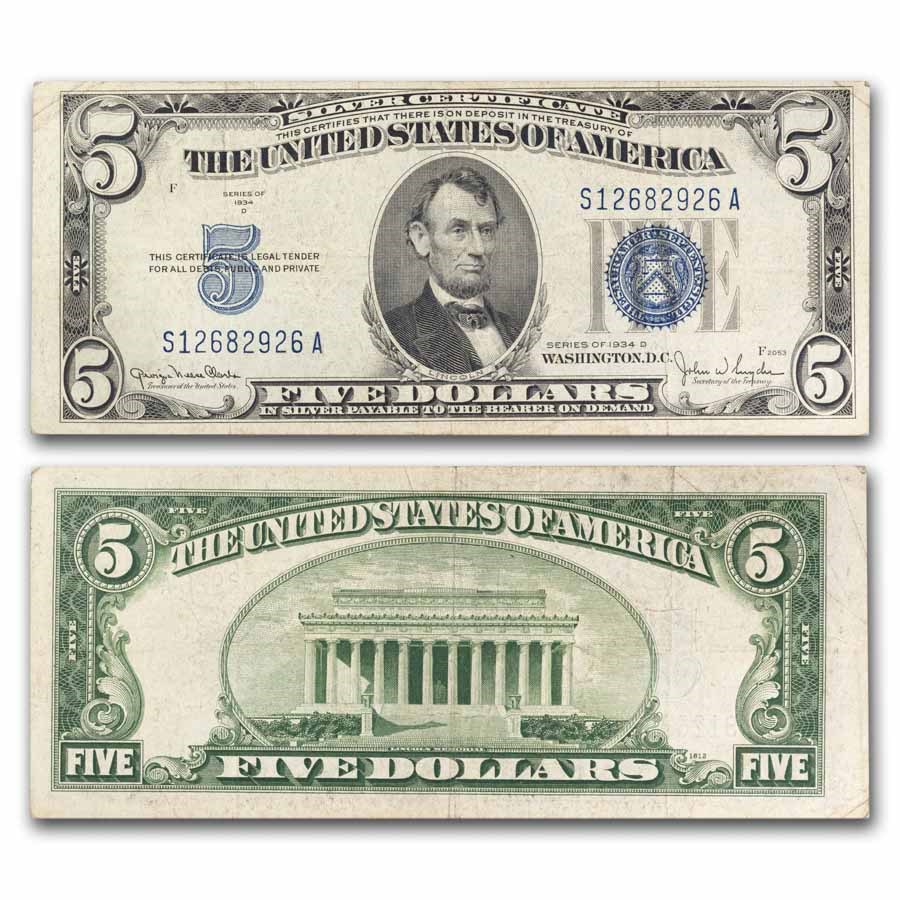 1934-D $5.00 Silver Certificate VF (Fr#1654)