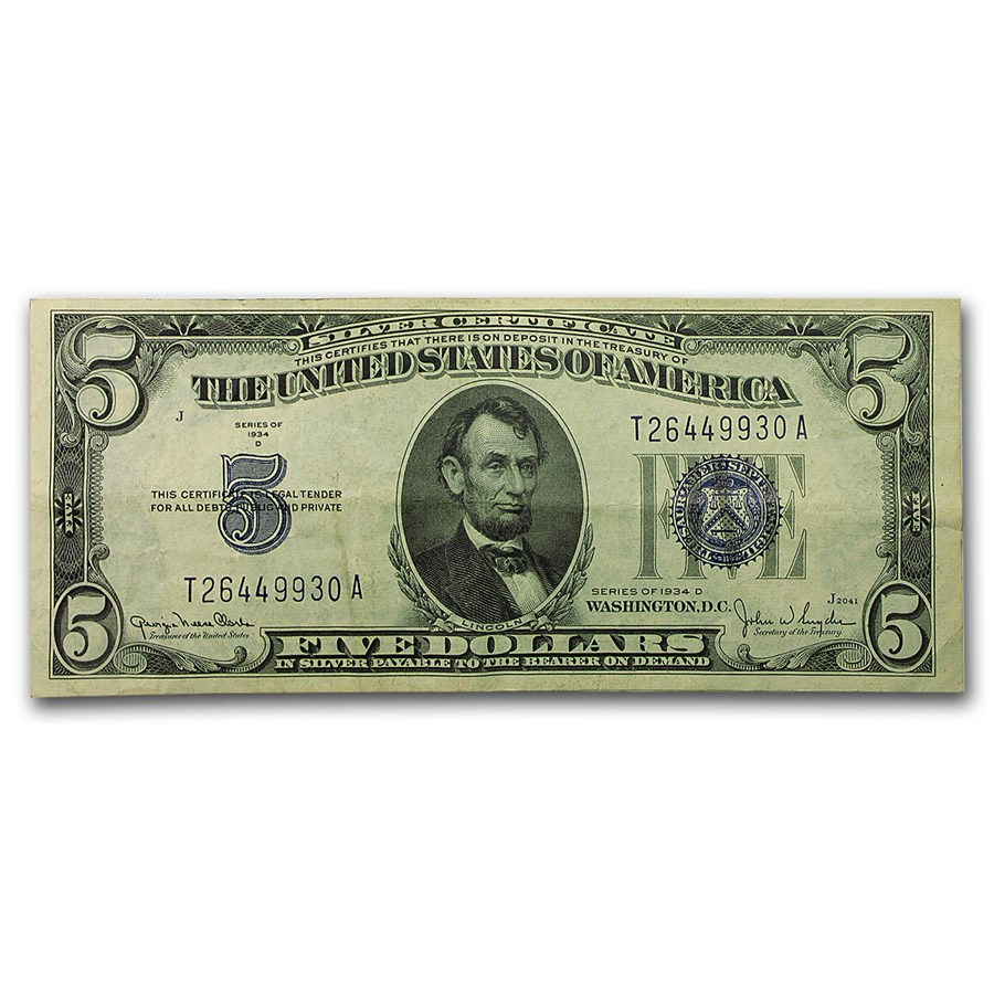 1934-D $5.00 Silver Certificate XF (Fr#1654)