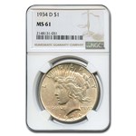 1934-D Peace Dollar MS-61 NGC