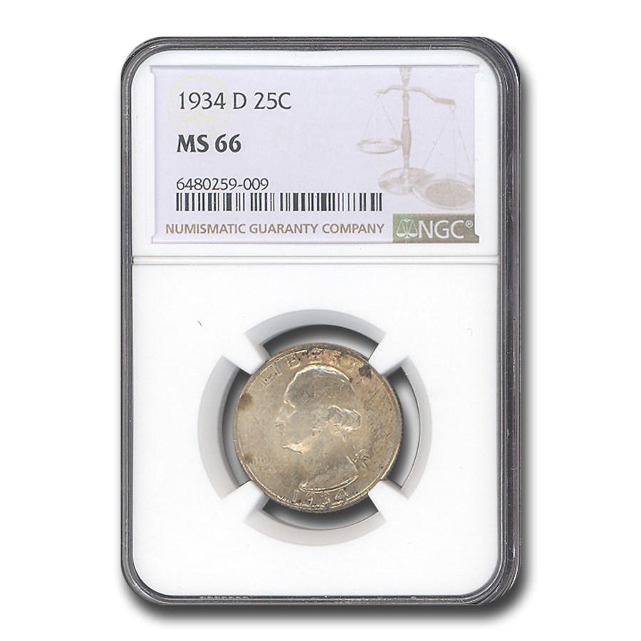 1934-D Washington Quarter MS-66 NGC