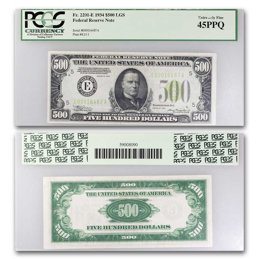 1934 (E-Richmond) $500 FRN XF-45 PPQ PCGS (Fr#2201-E) LGS