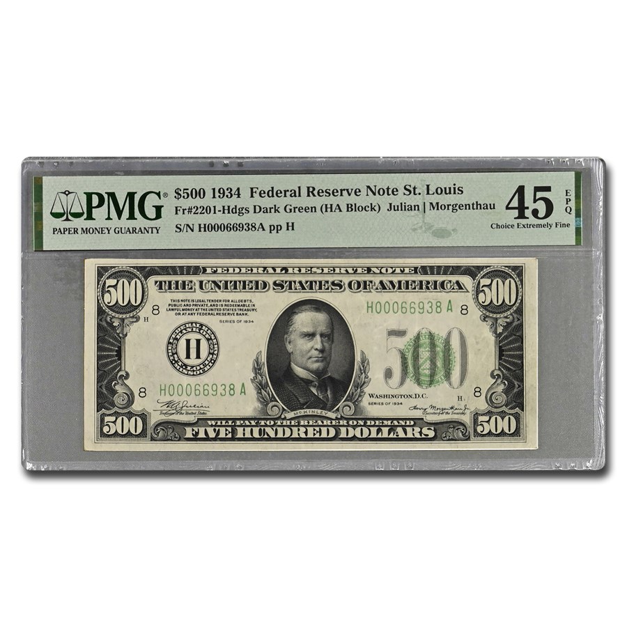 1934 (H-St. Louis) $500 FRN XF-45 EPQ PMG (Fr#2201-H)