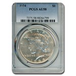 1934 Peace Dollar AU-58 PCGS