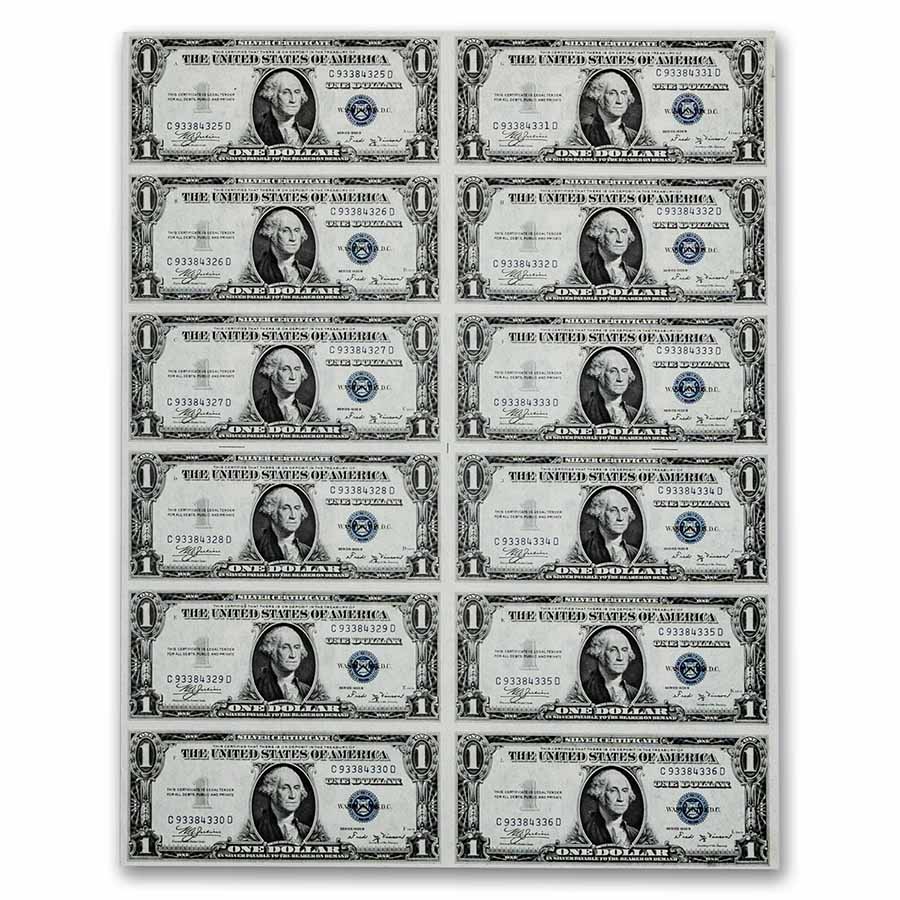 Buy 1935-B $1.00 Silver Certificate CU (Fr#1611) 12 Uncut Note Sheet ...