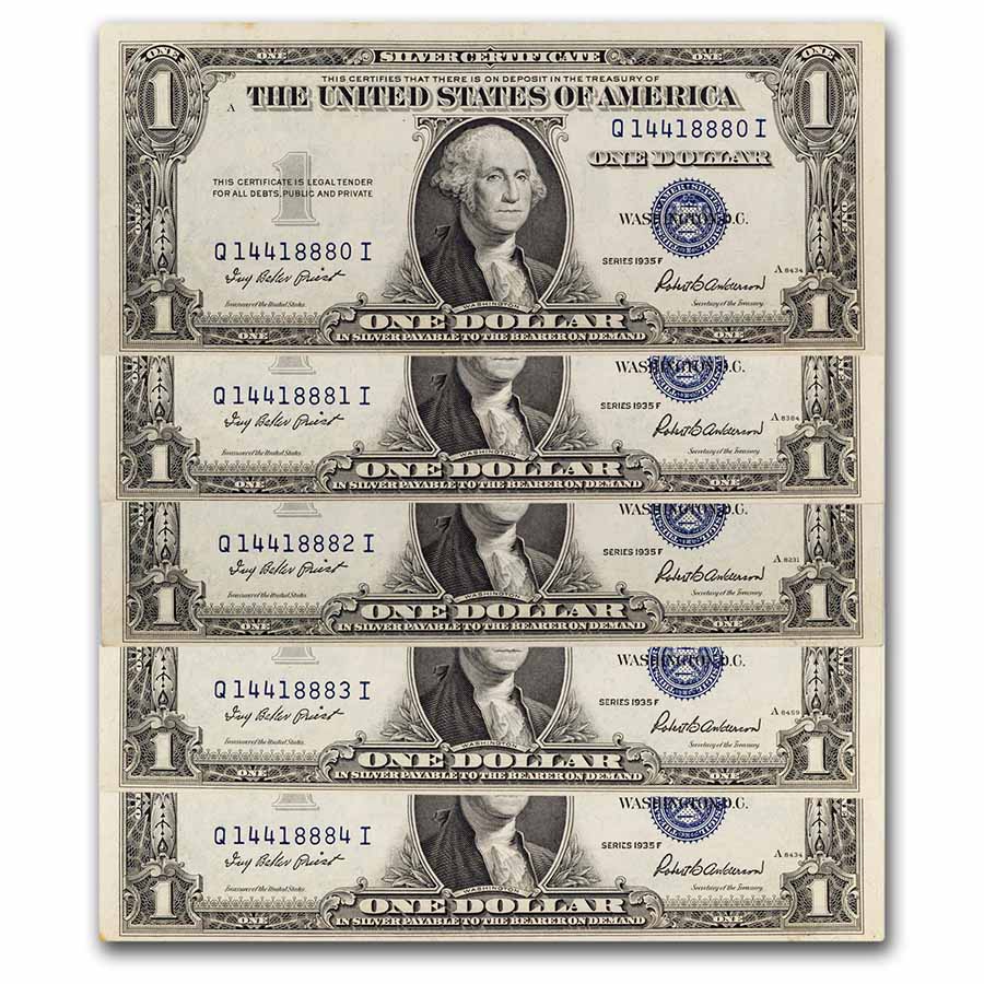 Buy 1935-F $1.00 Silver Certificate CU (Fr#1615) 9 Consec Notes | APMEX