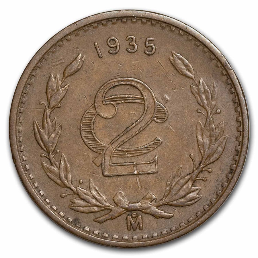 1935 Mexico Bronze 2 Centavos AU
