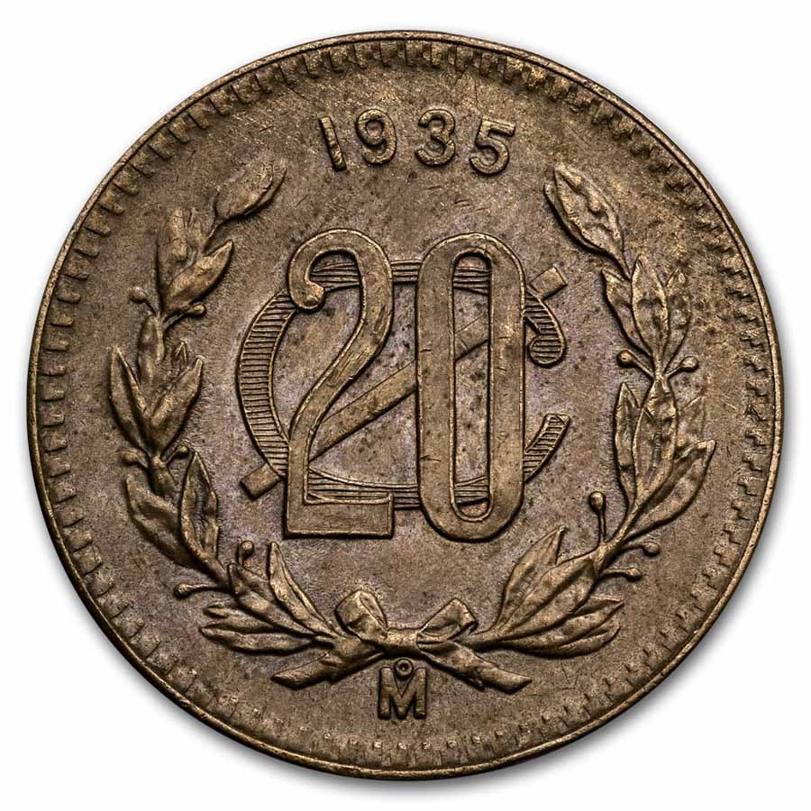 1935 Mexico Bronze 20 Centavos AU