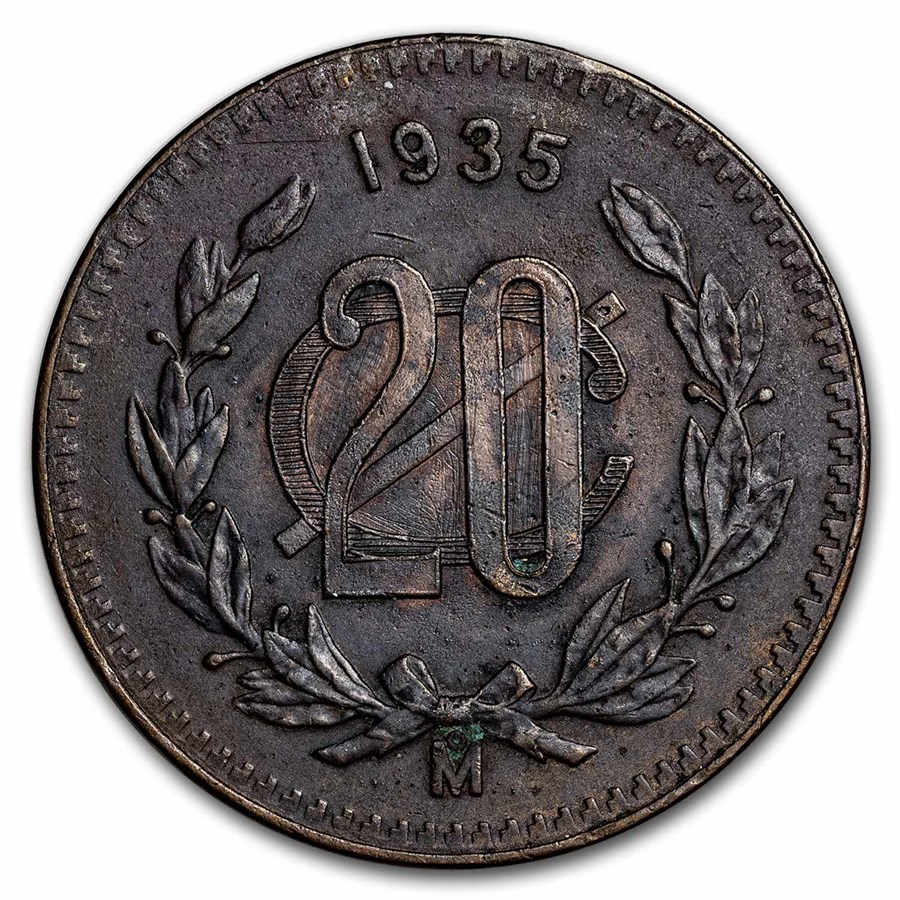 1935 Mexico Bronze 20 Centavos Avg Circ