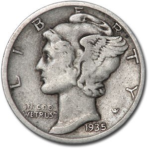 1935-S Mercury Dime XF