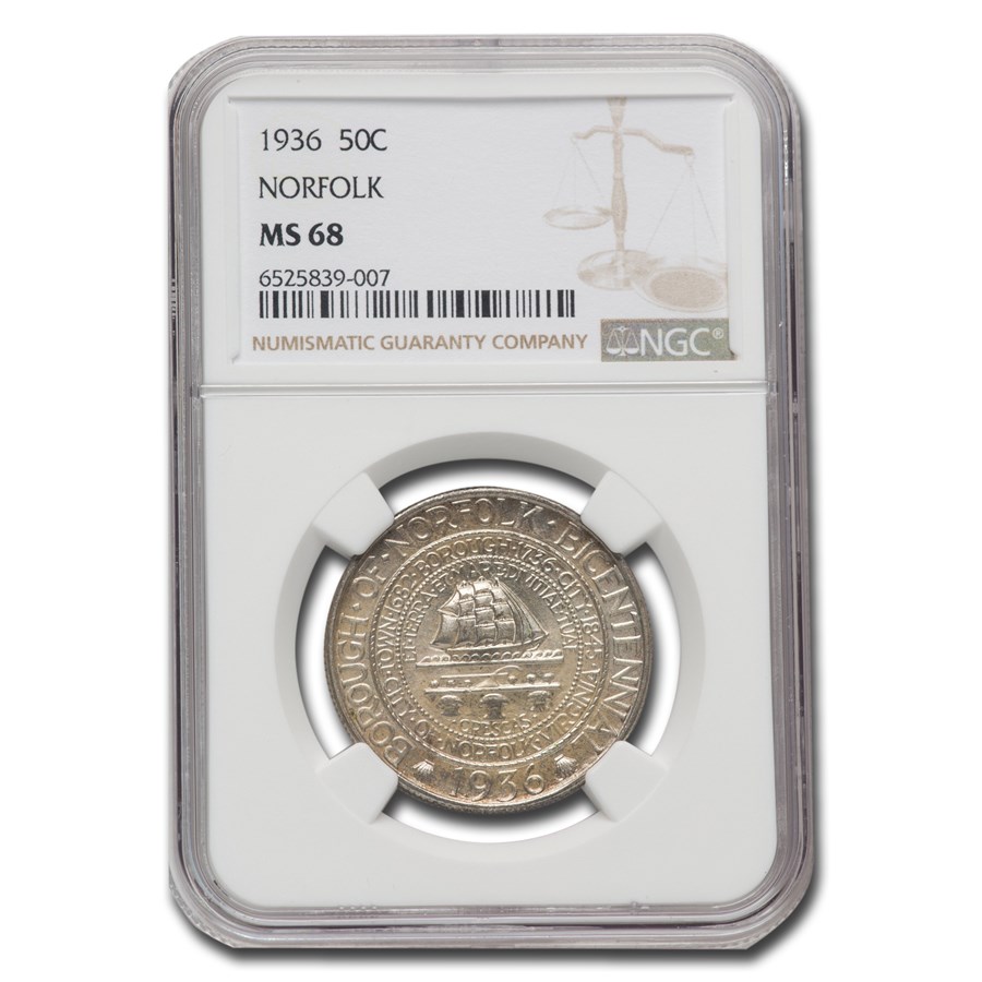 1936 Norfolk Silver Commemorative Half Dollar MS-68 NGC