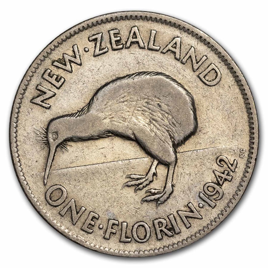 1937-1946 New Zealand Silver Florin George VI Avg Circ