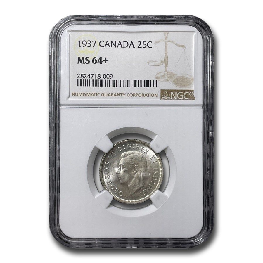 1937 Canada Silver 25 Cents George VI MS-64+ NGC