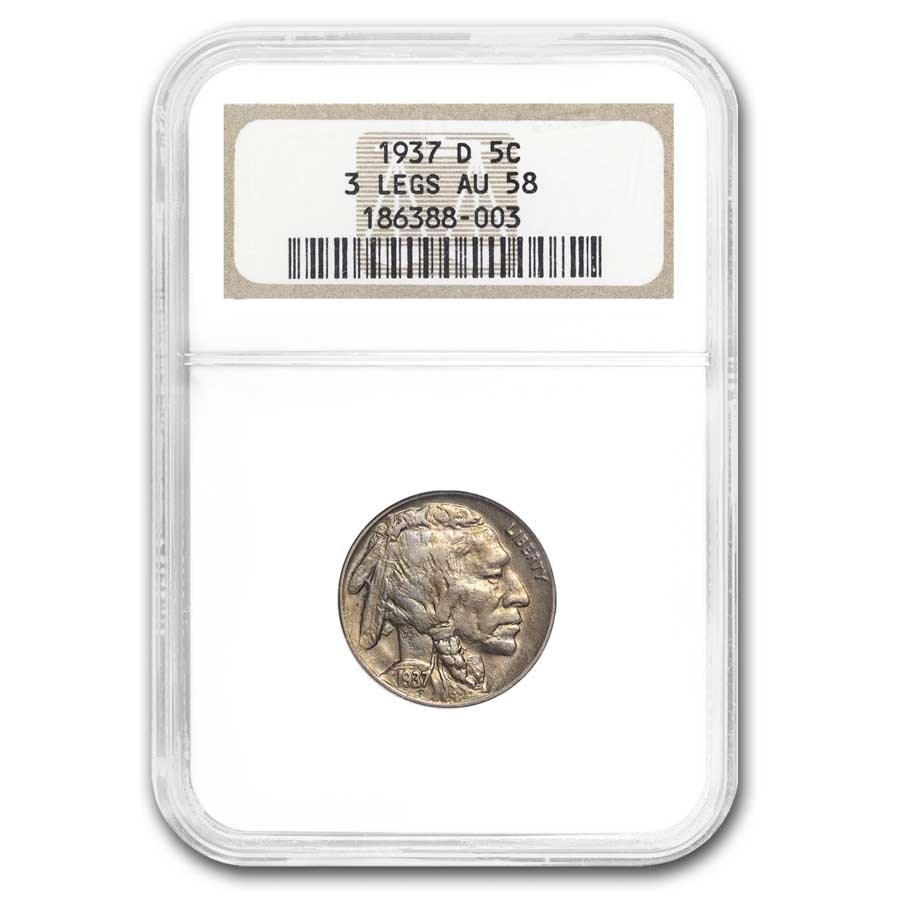 1937-D 3 Legged Buffalo Nickel AU-58 NGC