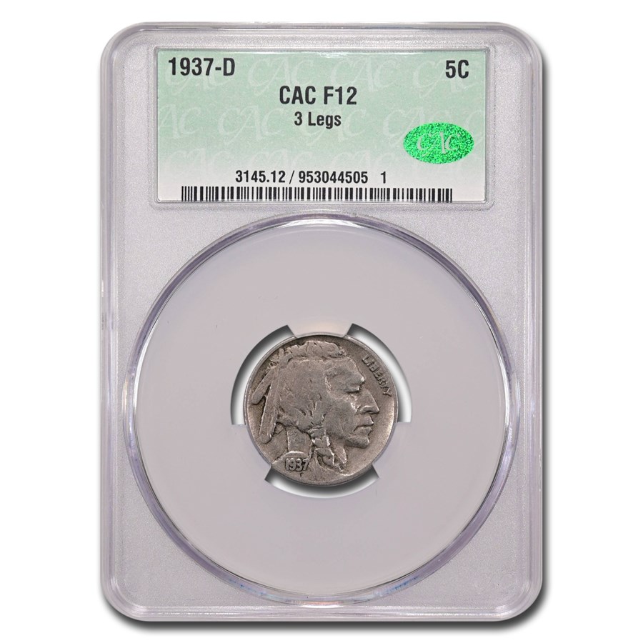 1937-D 3-Legged Buffalo Nickel Fine-12 CACG