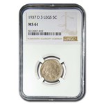 1937-D 3 Legged Buffalo Nickel MS-61 NGC