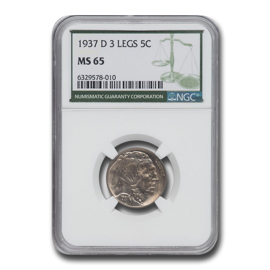 1937-D 3 Legged Buffalo Nickel MS-65 NGC (Green Label)