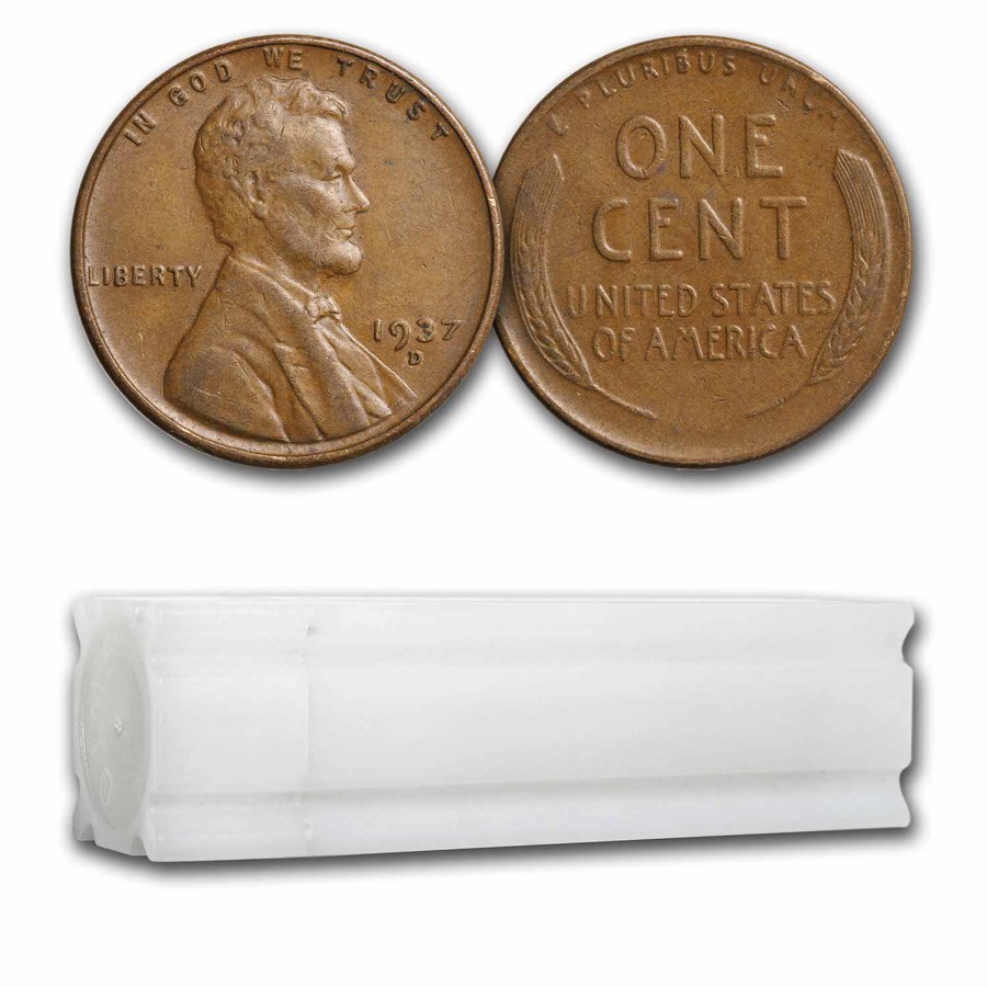 1937-D Lincoln Cent 50-Coin Roll Avg Circ