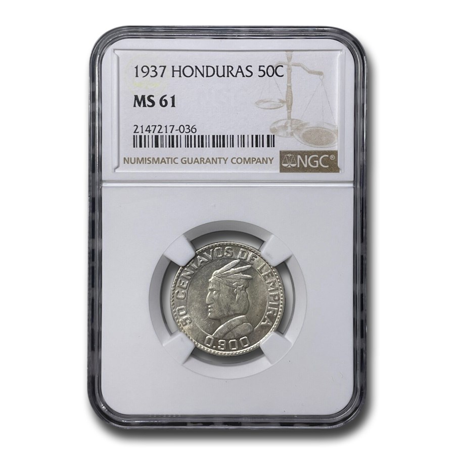 1937 Honduras Silver 50 Centavos MS-61 NGC