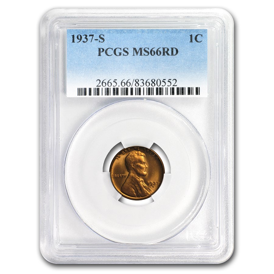 1937-S Lincoln Cent MS-66 PCGS (Red)