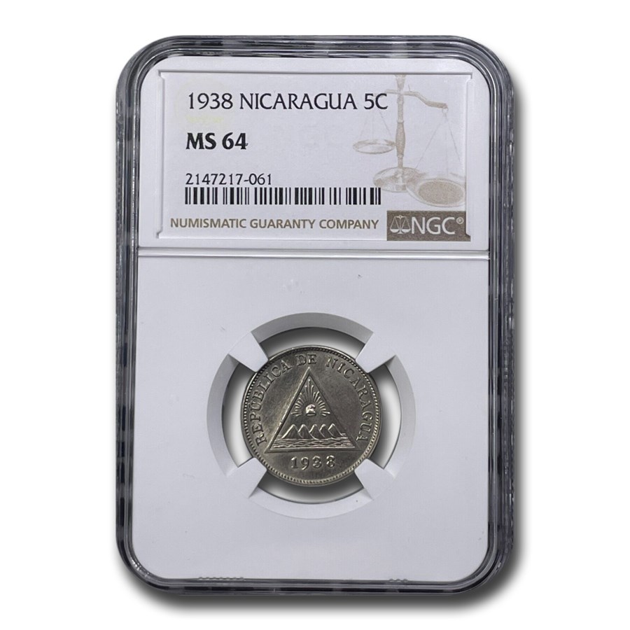 1938 Nicaragua 5 Centavos MS-64 NGC