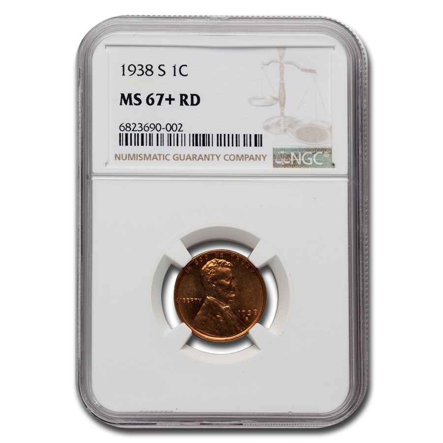 1938-S Lincoln Cent MS-67+ NGC (Red)