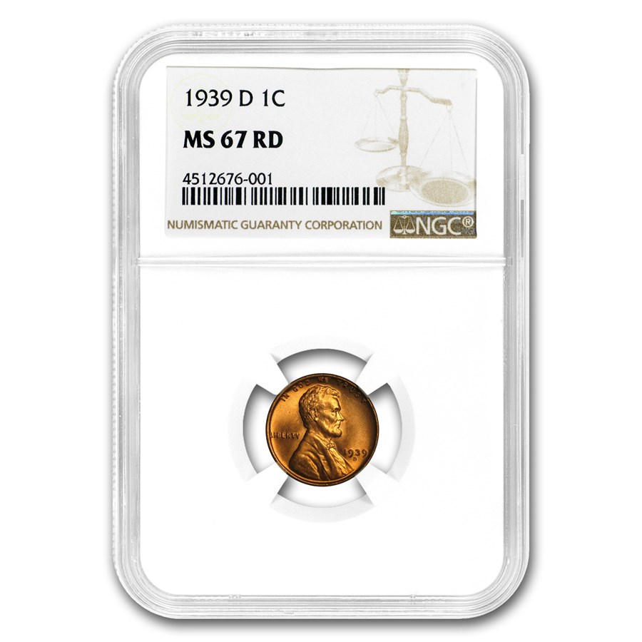 1939-D Lincoln Cent MS-67 NGC (Red)