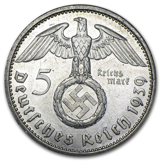 Buy 1939-E Germany Silver 5 Marks Hindenburg AU | APMEX