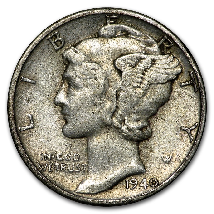 1940 Mercury Dime XF