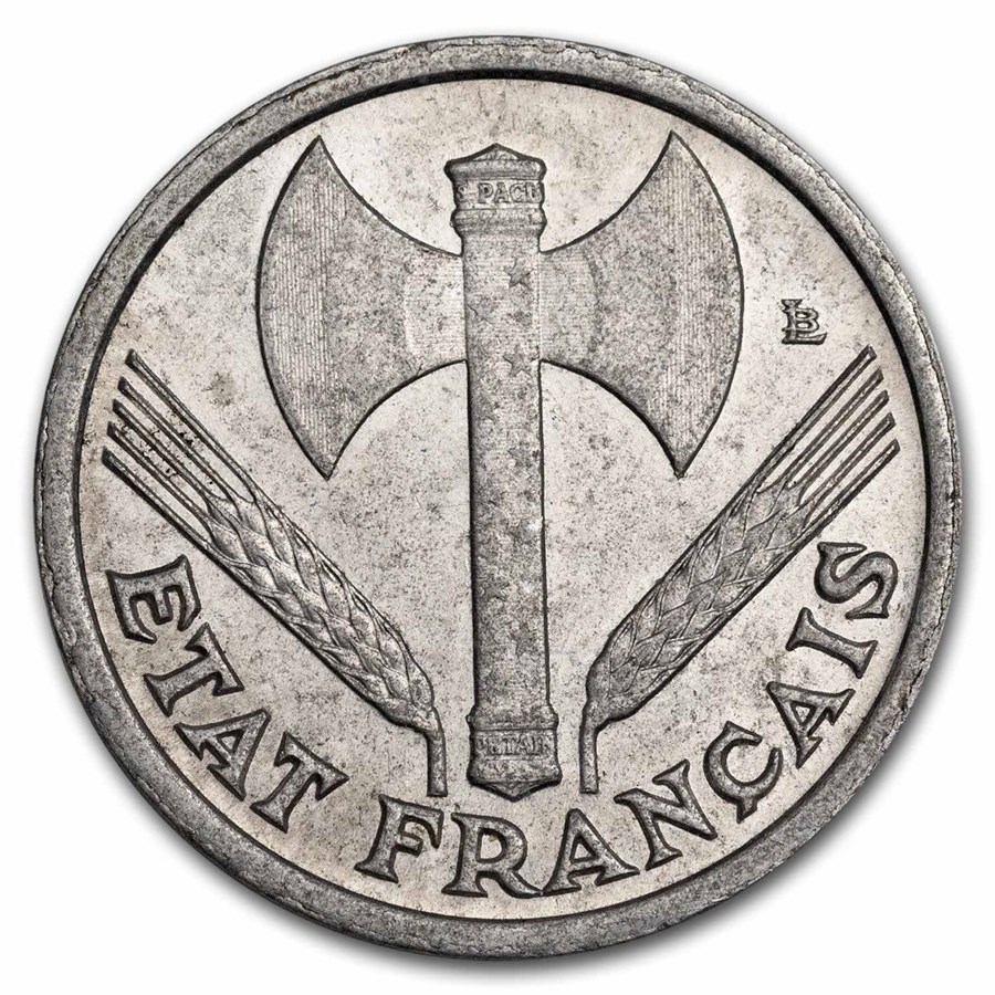 1942-1944 Vichy France Aluminum-Magnesium 1 Franc Avg Cir