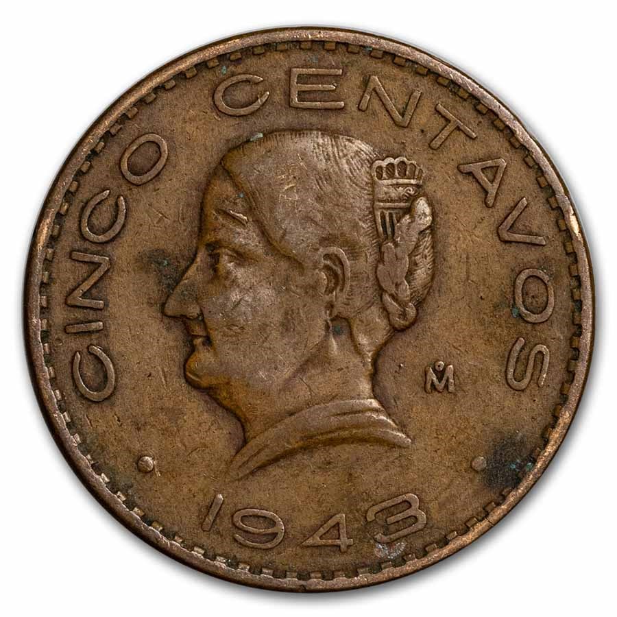 1942-1955 Mexico Bronze 5 Centavos Avg Circ