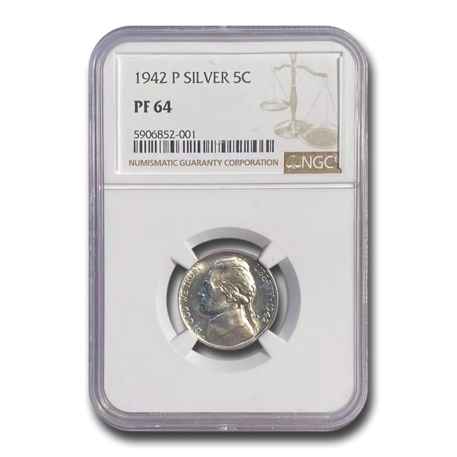 1942-P Silver Jefferson Nickel Type-II Proof-64 NGC